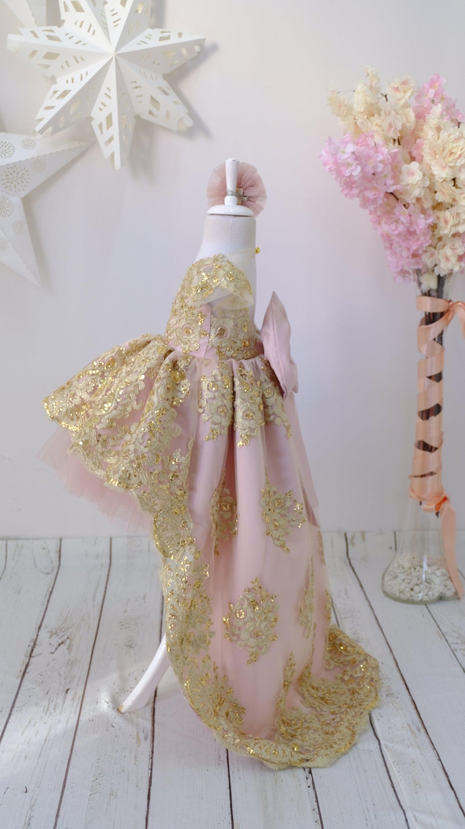 Princess Charlotte Dress blush and gold - MyBabyByMerry 