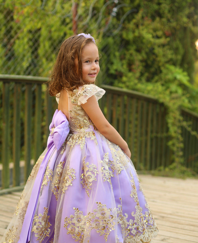 Luxury Princess Charlotte Dress Long Lilac, Royal Theme Baby Girl Lilac Dress for Costume Parties, Elegant Toddler Costume for Photoshoots
