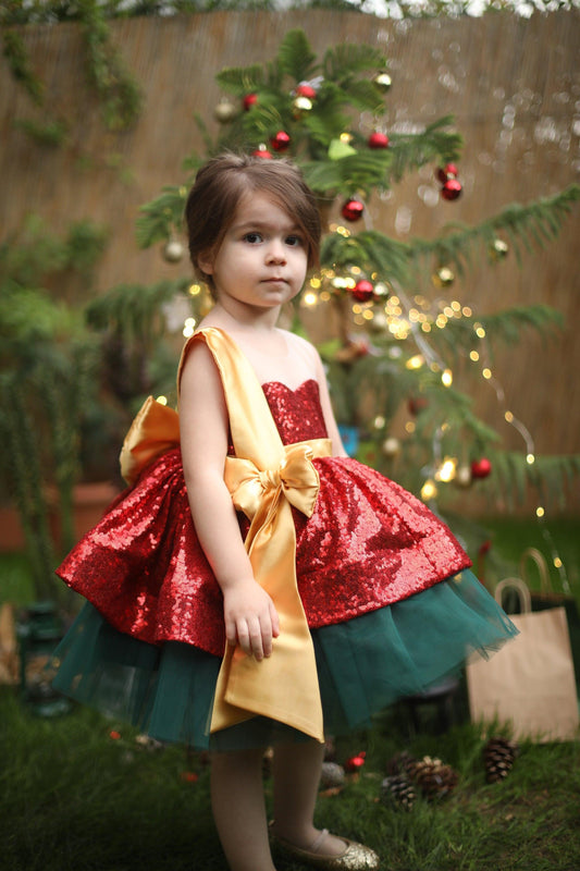 Royal Red dress toddler, Toddler Red Sparkle Christmas Dress, Little Girl Christmas Outfit, Baby Girl Christmas Dress, sequin Dress toddler