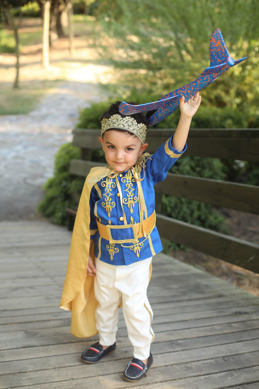 Prince Charming blue costume for boys, featuring a regal blue jacket with gold trim and matching pants. Ideal for costume parties or dress-up play, this outfit captures the classic fairytale look with elegant details. Baby Girl Dress for Special Occasion