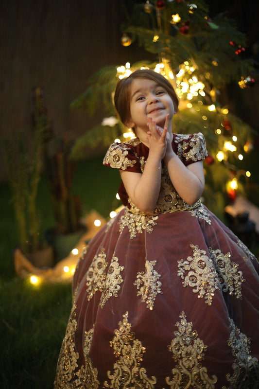 Royal girl dress burgundy - MyBabyByMerry 