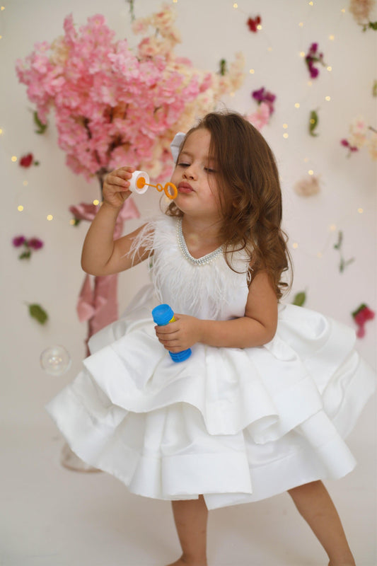 Baby Girls white Satin Princess dresses flower girl dress Summer Party tutu Kids Dresses for Girls Toddler Girl wedding Birthday