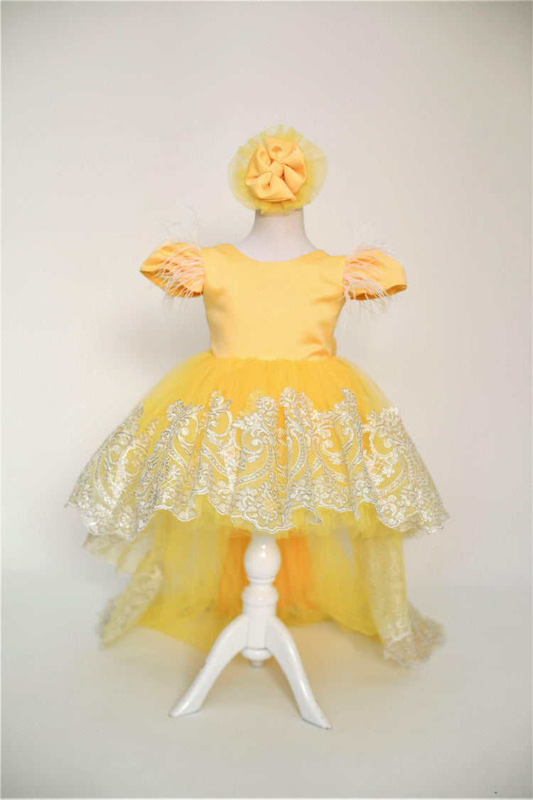 Mila high low girl dress yellow - MyBabyByMerry 