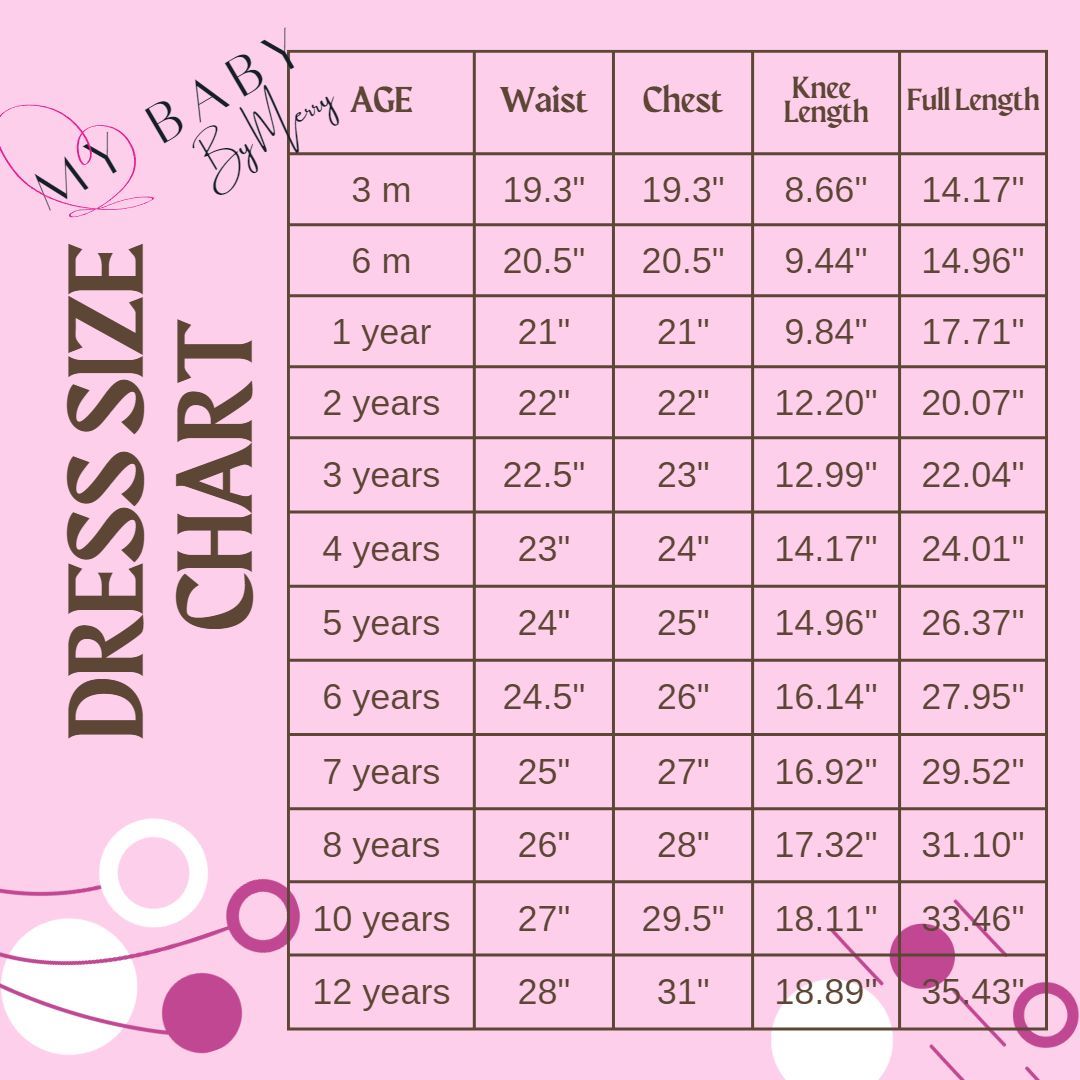 a pink dress size chart for a girl