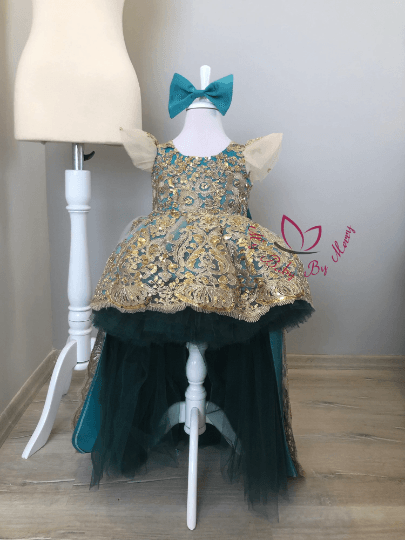 Princess Charlotte girl Dress teal color - MyBabyByMerry 