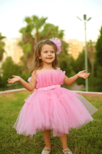 Pelin puffy dress pink - MyBabyByMerry 