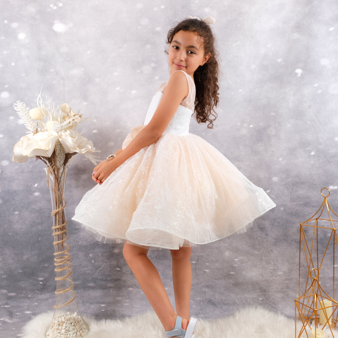 a little girl standing next to a vase of flowers Baby Girl Dress for Special Occasion