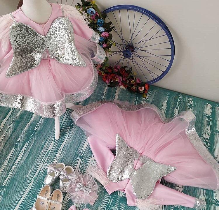 Pink/Silver Angela Dress - MyBabyByMerry 
