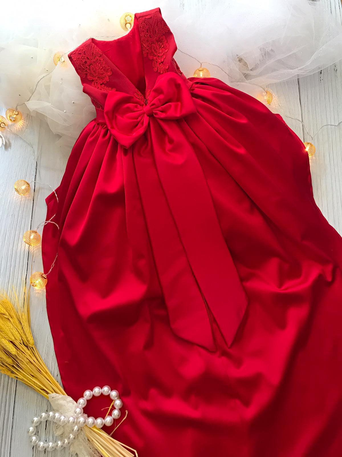 Red Elegant Ruched Tail Dress - MyBabyByMerry 
