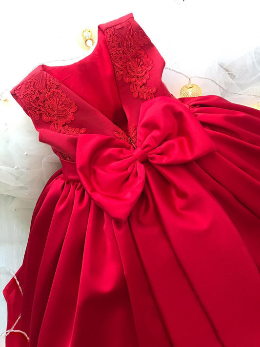 Red Elegant Ruched Tail Dress - MyBabyByMerry 