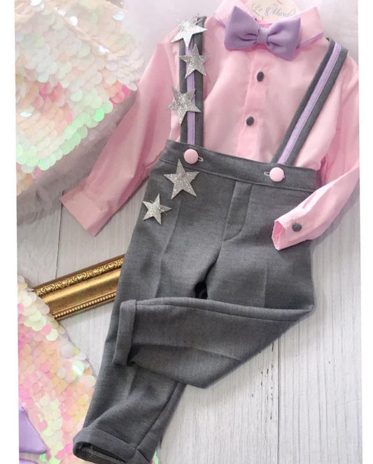 Pink Twin and Mother Set ( Pink Sequin Dress and Salopet Suit) - MyBabyByMerry 