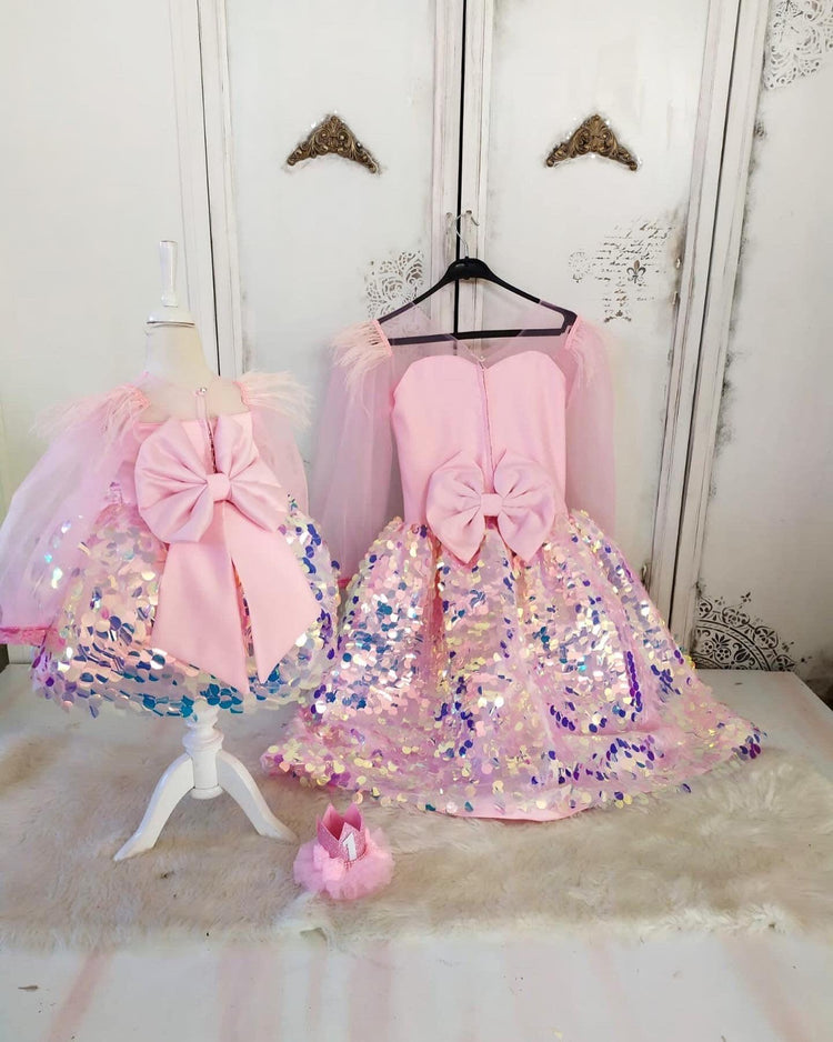 Mother and Daughter Sequin Pink Dress - MyBabyByMerry 
