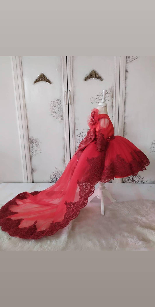 Red Lace Tailed Dream Dress - MyBabyByMerry 