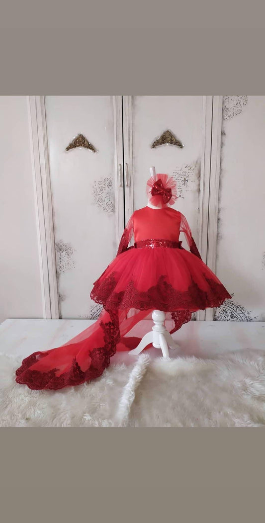 Red Lace Tailed Dream Dress - MyBabyByMerry 