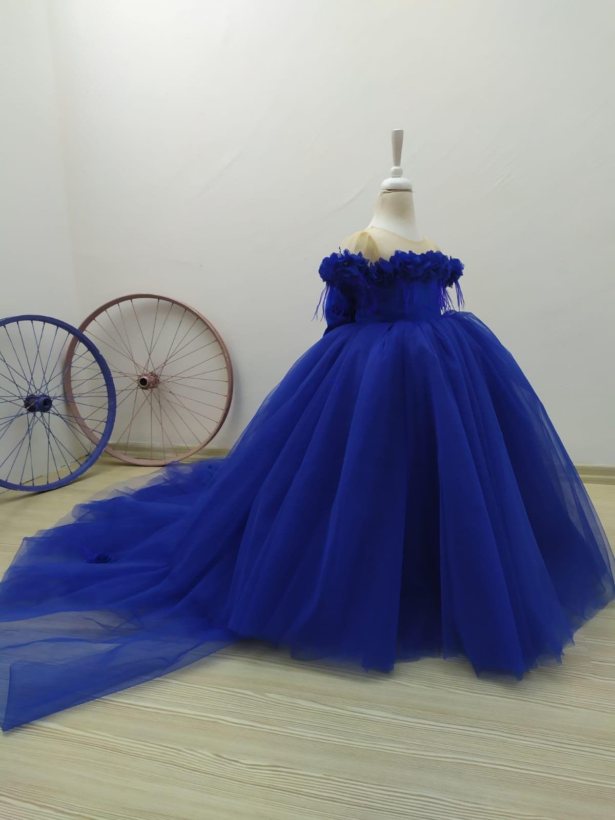 Rebecca flower Dress Blue - MyBabyByMerry