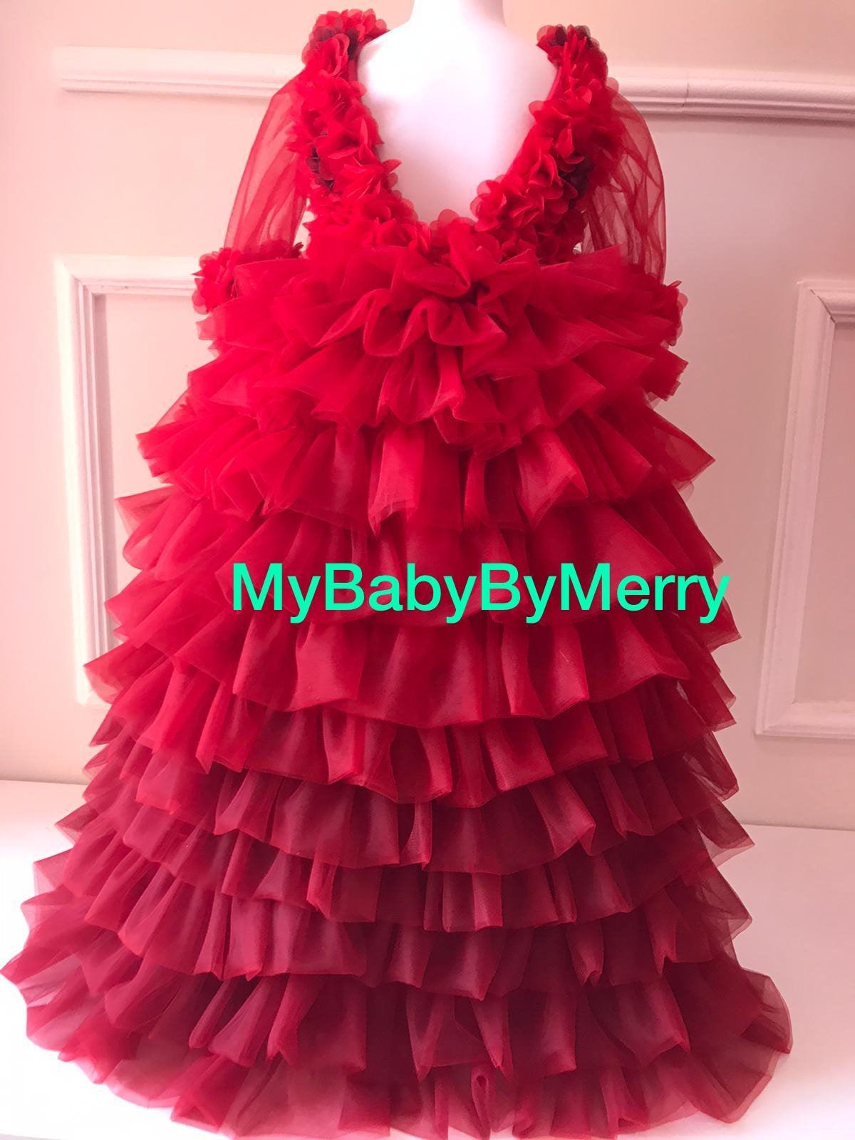 Megan Flower Girl Dress Red - MyBabyByMerry 