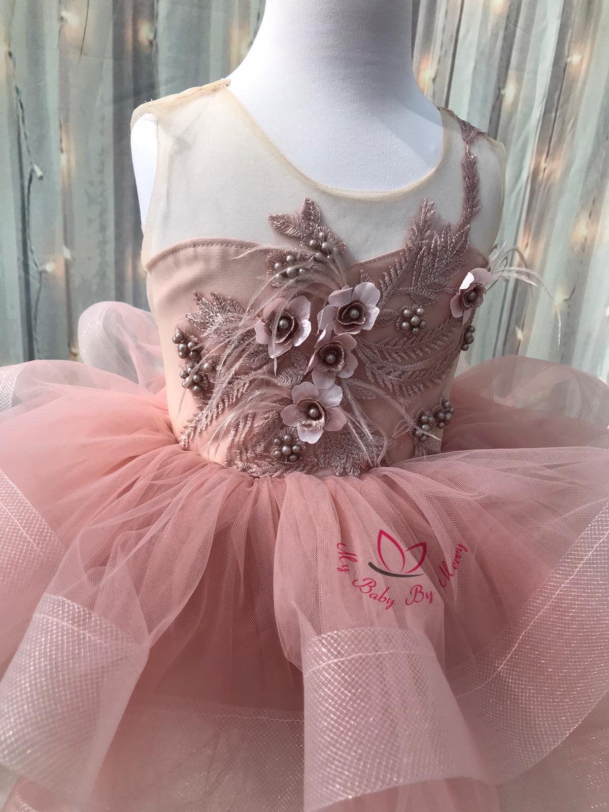 Olivia Girl Dress Blush - MyBabyByMerry 