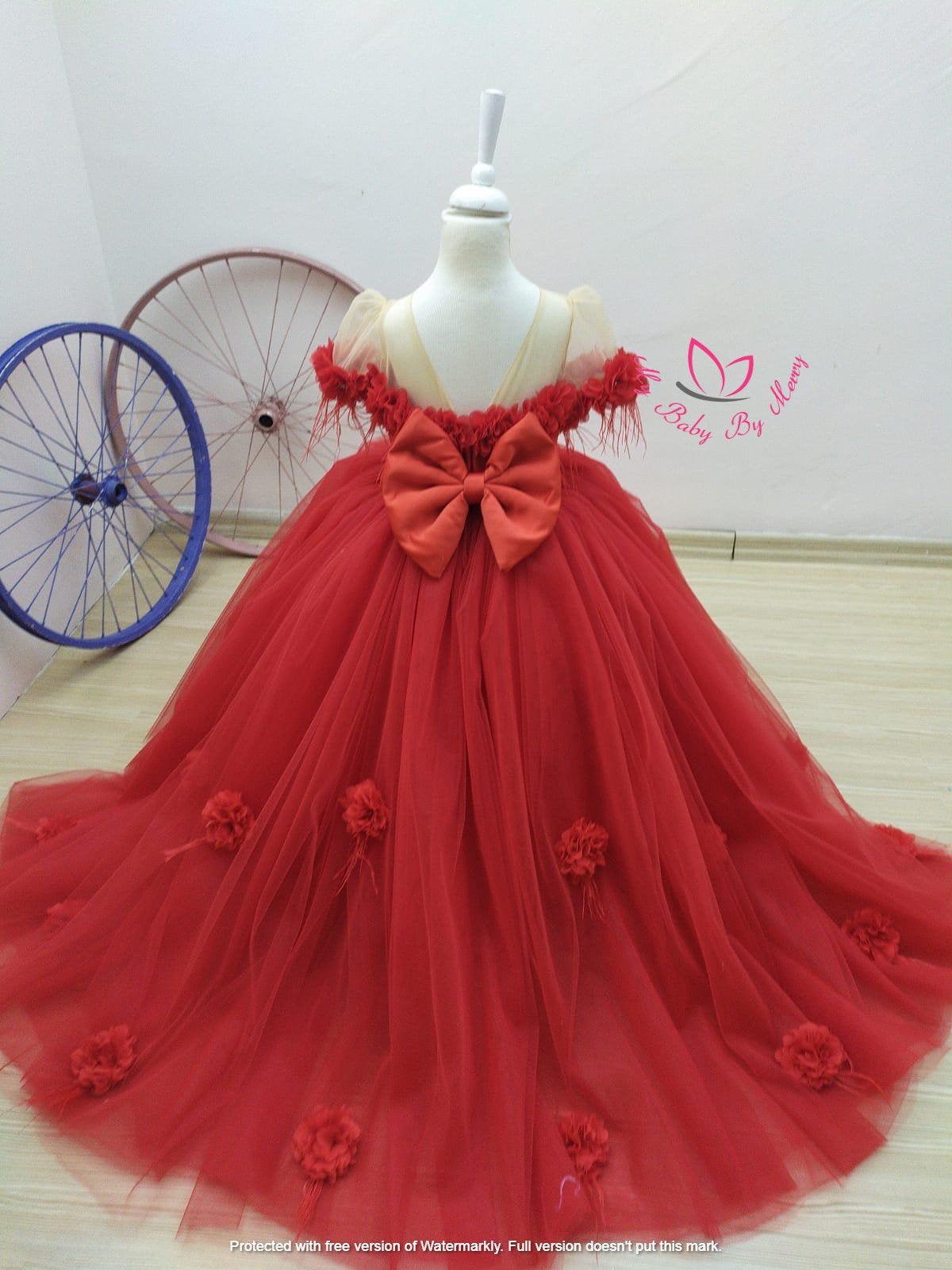 Rebecca flower girl dress red - MyBabyByMerry 