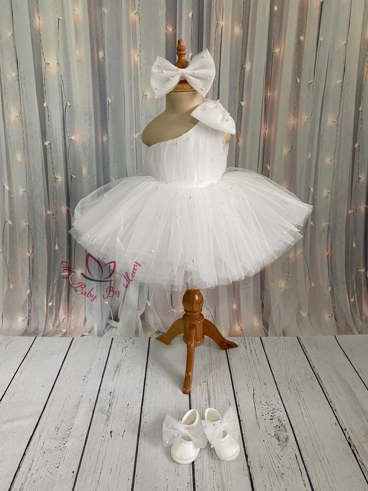 Stella White Girl Dress - MyBabyByMerry 