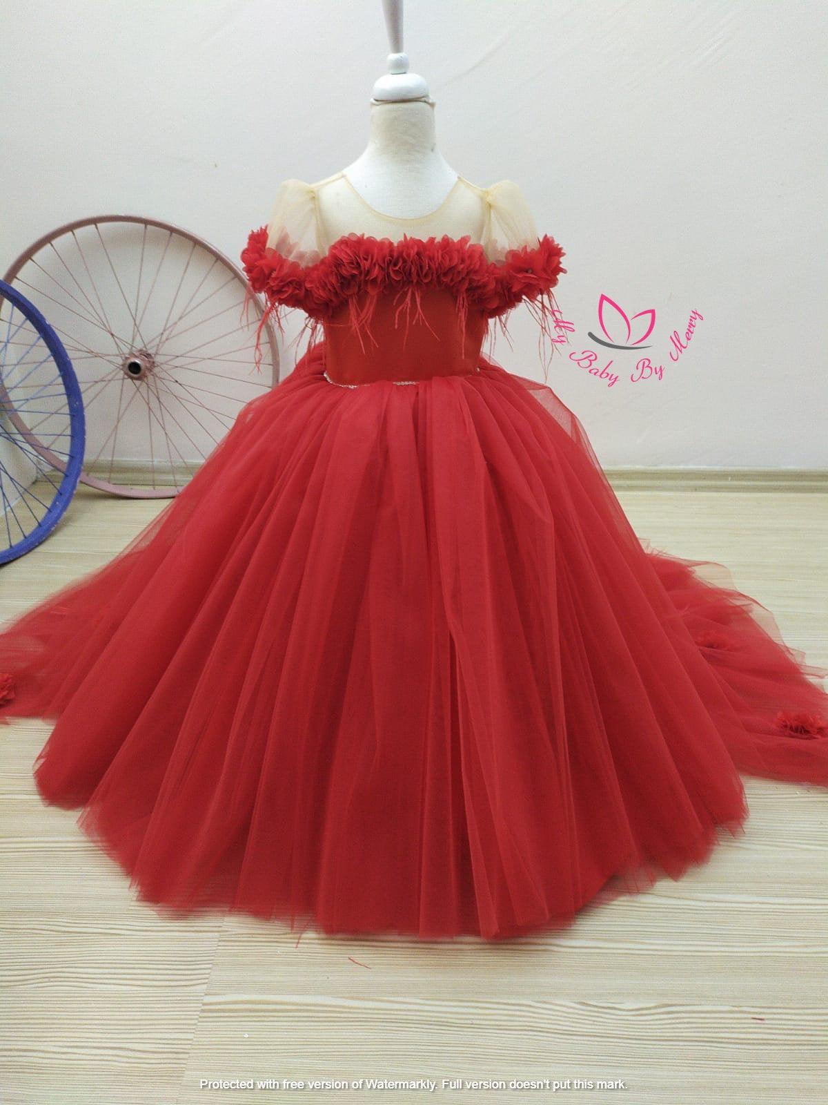 Rebecca flower girl dress red - MyBabyByMerry 