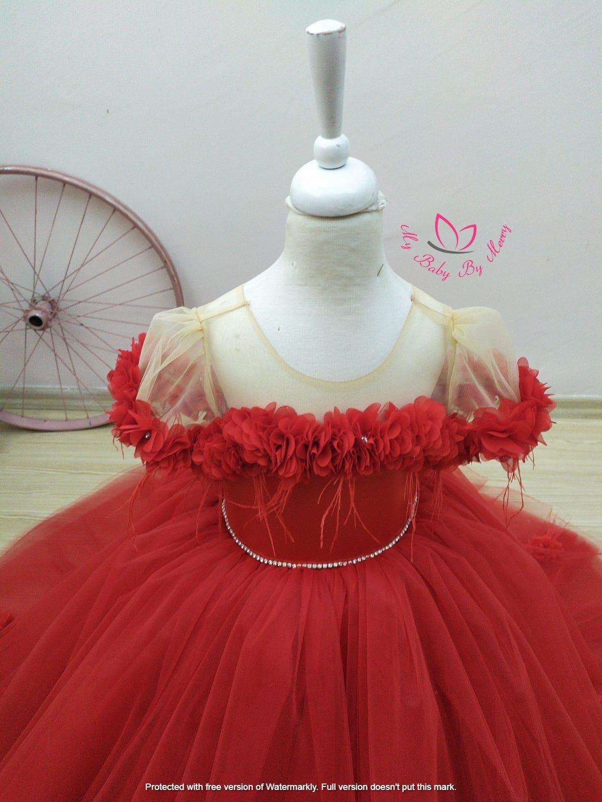 Rebecca flower girl dress red - MyBabyByMerry 