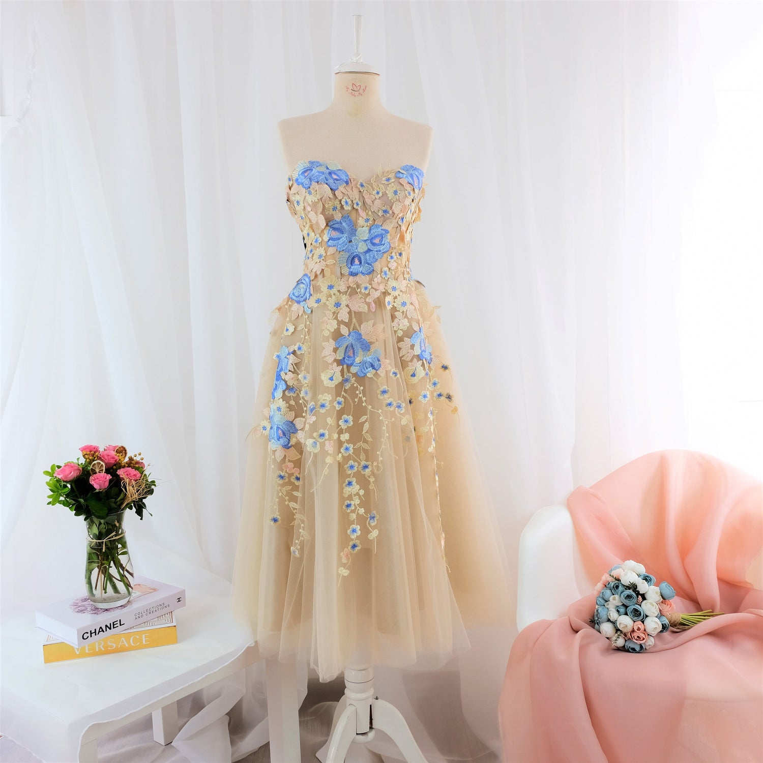 Embroidered prom women dress nude blush MyBabyByMerry Embroidered prom women dress nude blush MyBabyByMerry