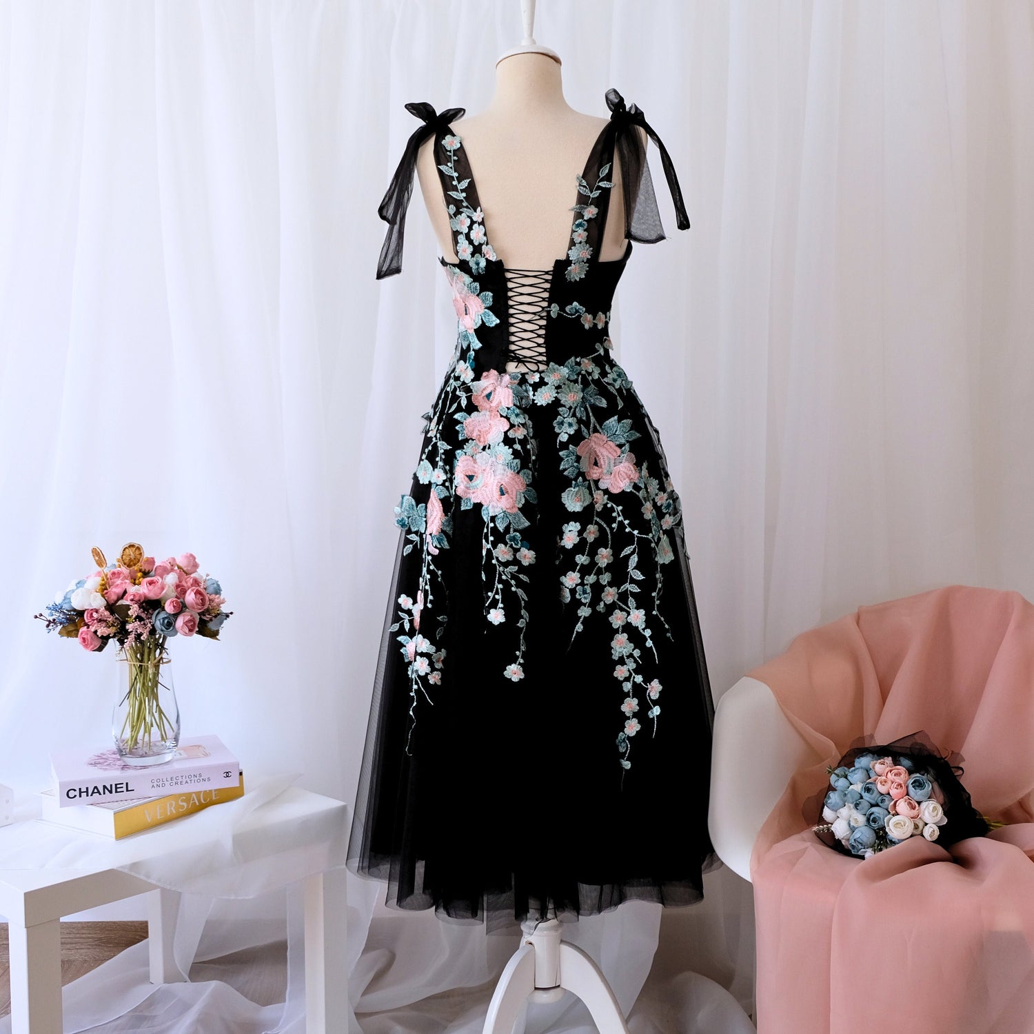 Embroidered prom women dress Black Embroidered prom women dress Black