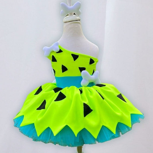 Green and Blue Flinstone Outfit, Halloween Flinstone Costume with Accessories, Birthday Party Costume Outf, Flintstone Photoshoot Girl Dress