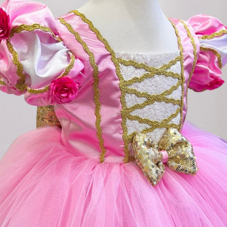 Pink Princess Cosplay Dress, Halloween Sleeping Beauty Princess Dresses, Princess Cosplay with Accessory, Baby Girl Birthday Tulle Dresses