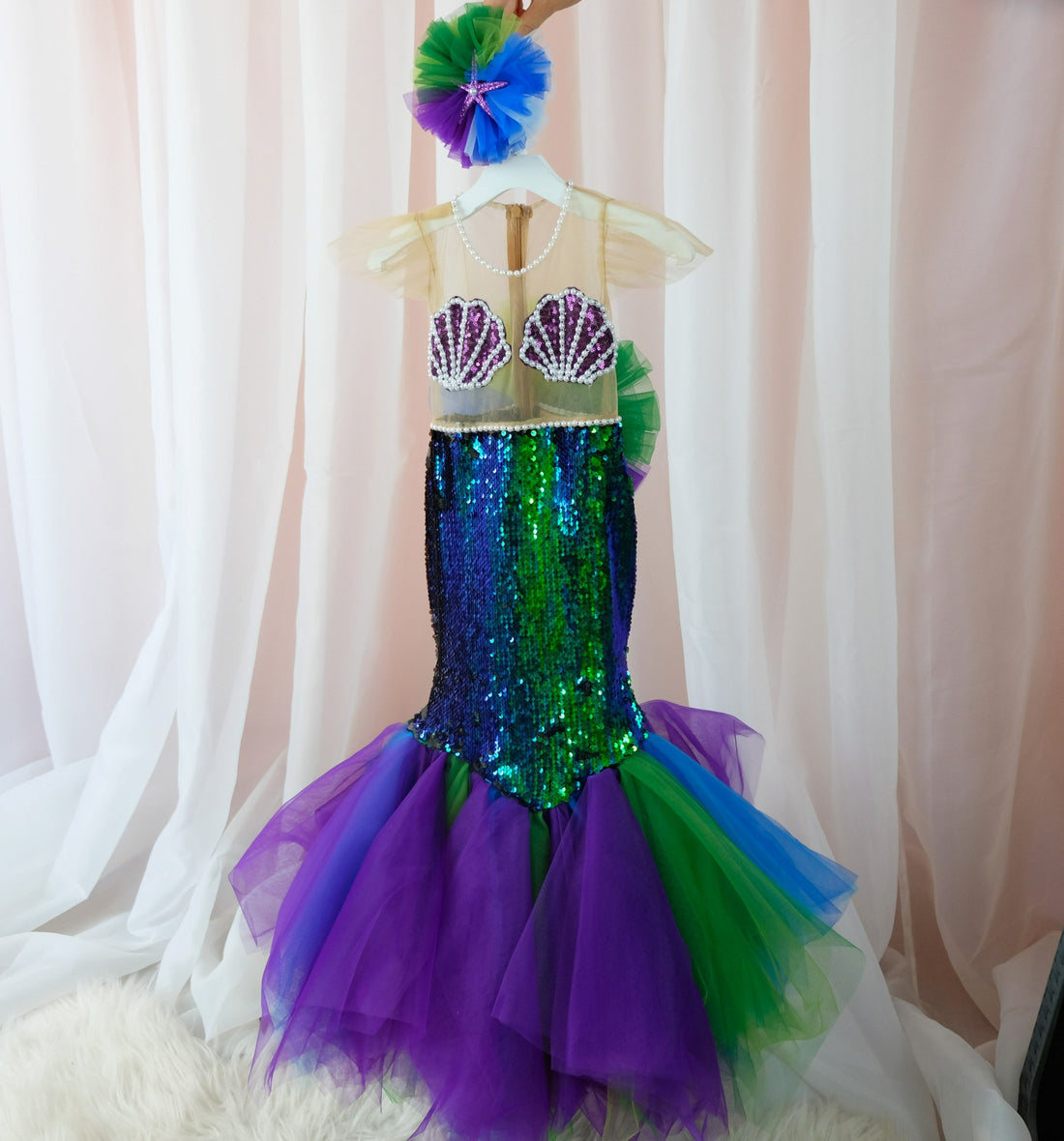 Mermaid sequin dress emerald Baby Girl Dress for Special Occasion