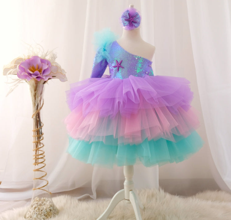 One Sleeeve Mermaid Costume, Sequin Mermaid Dress, Sequin dress girls, Sea princess dress, Mermaid party dress, Lilac Mermaid Party Dress