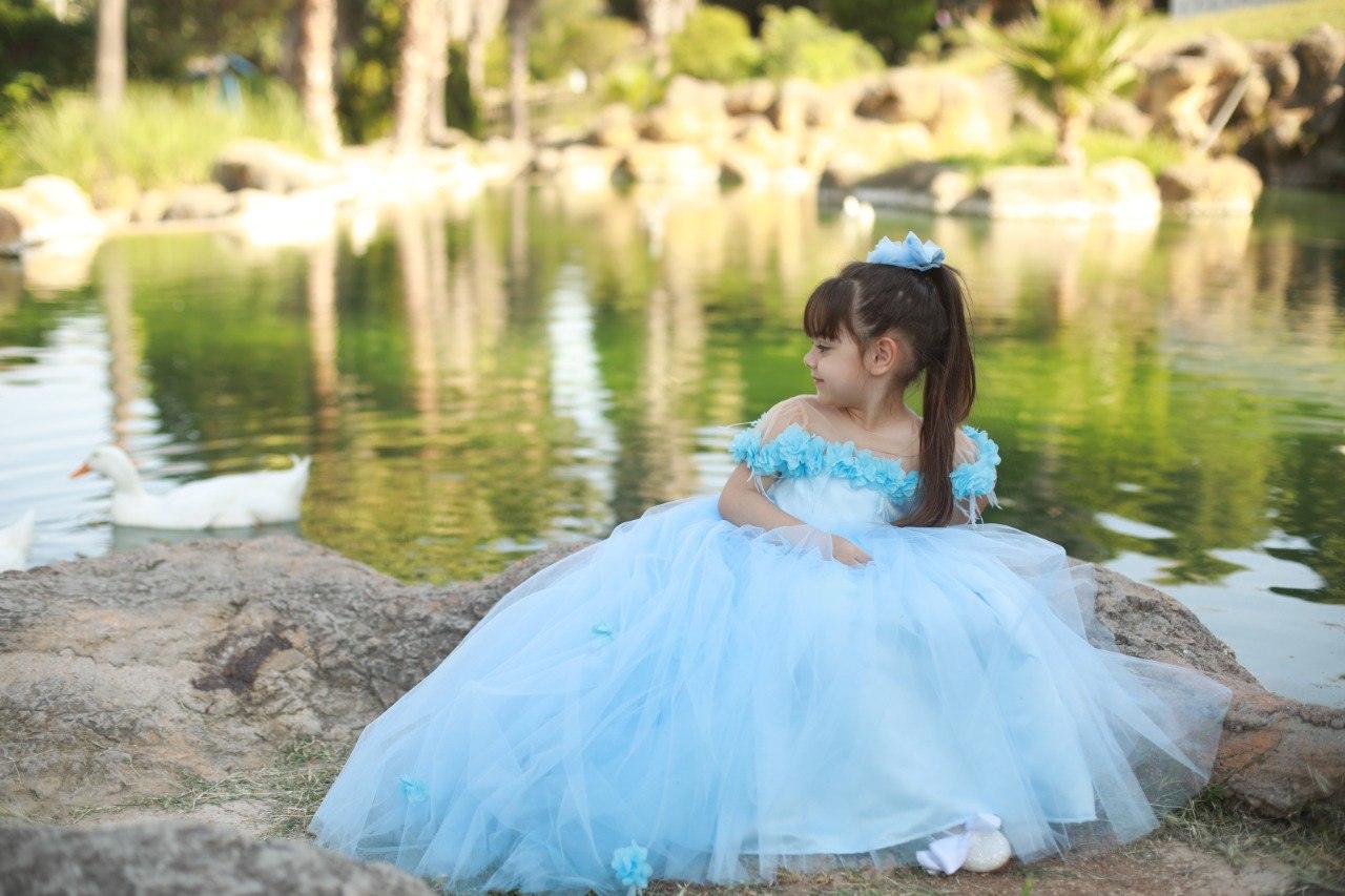Rebecca flower dress sky blue - MyBabyByMerry 