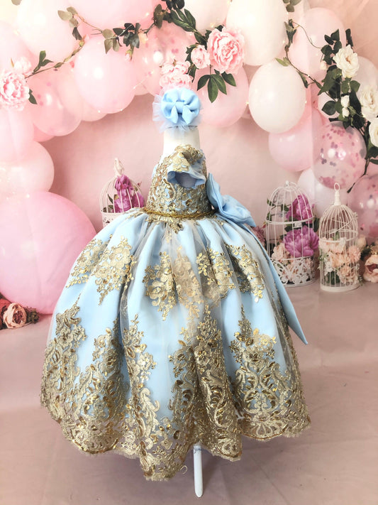 Royal girl dress sky blue - MyBabyByMerry 