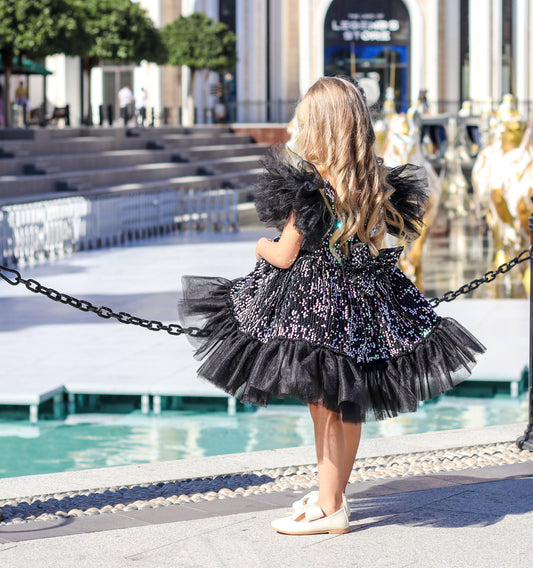 Isabella sequin girl dress black