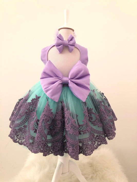 Turquoise bow dress - MyBabyByMerry 