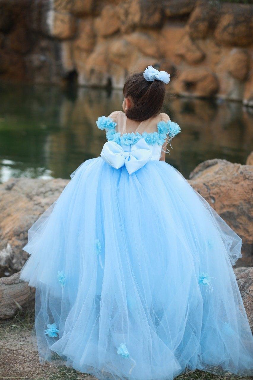 Rebecca flower dress sky blue - MyBabyByMerry 