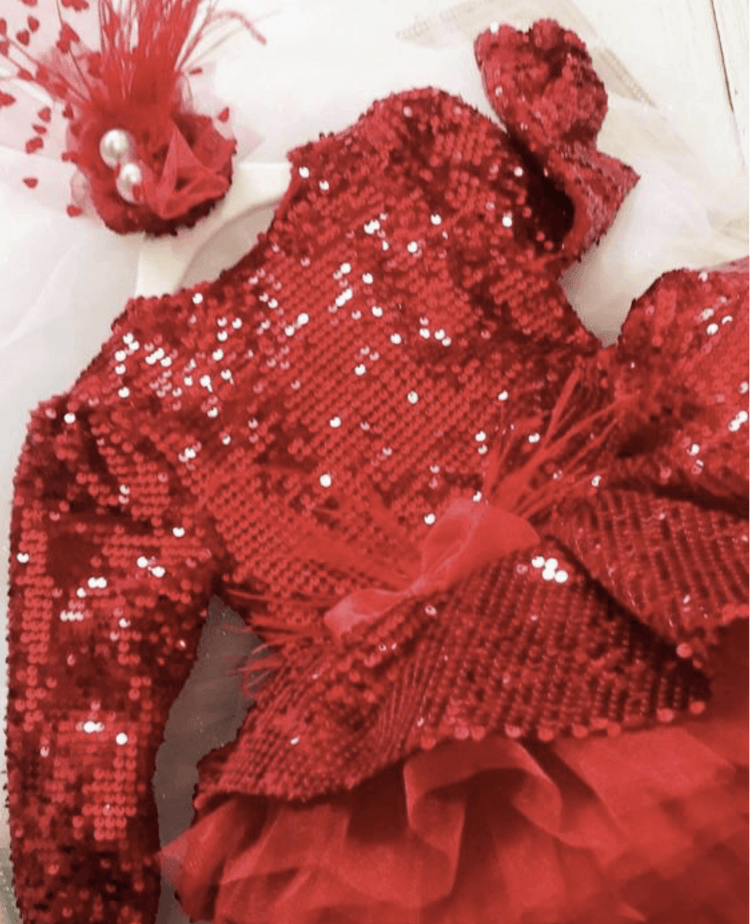 Red velvet sequin dress - MyBabyByMerry 