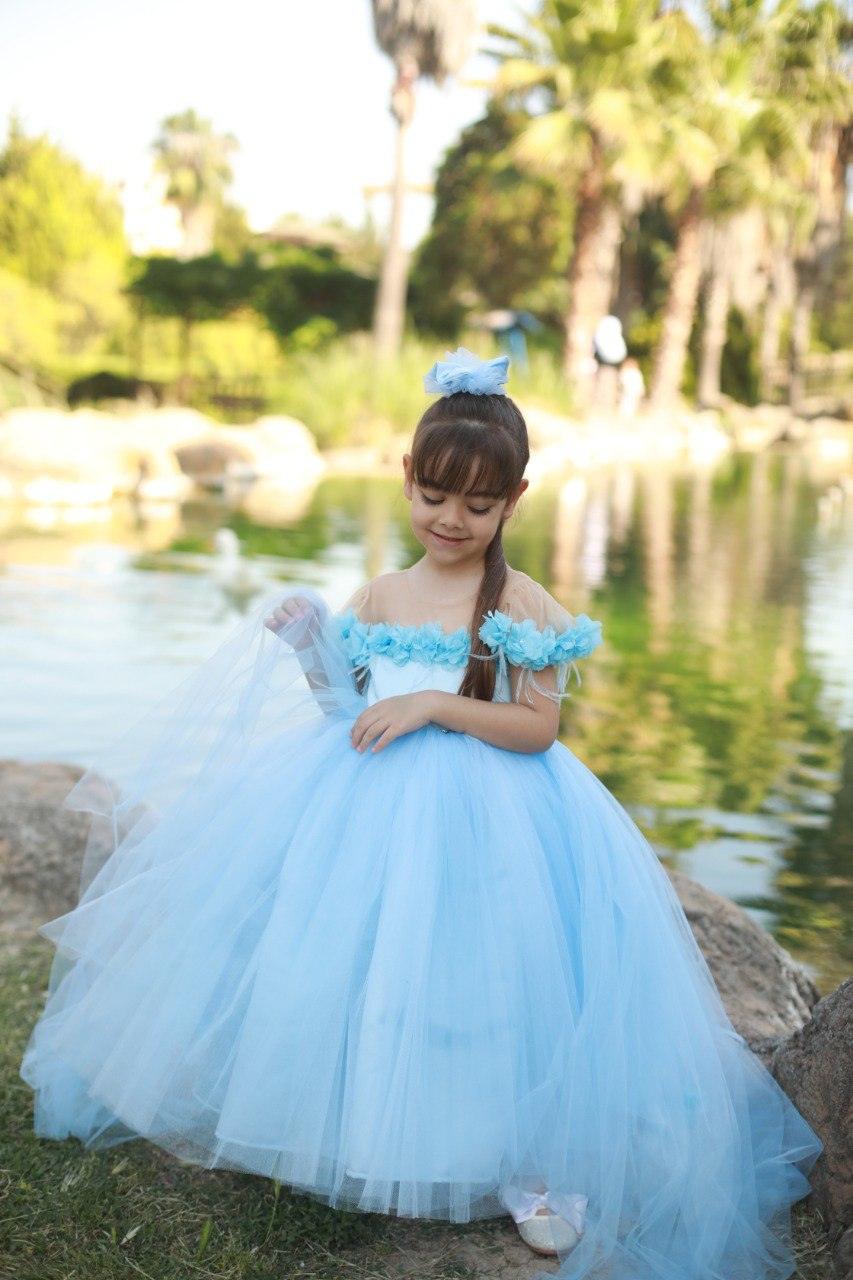 Rebecca flower dress sky blue - MyBabyByMerry 
