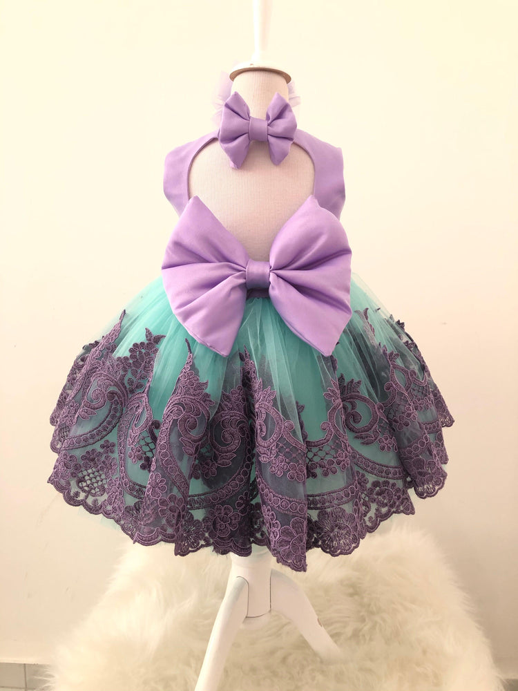 Turquoise bow dress - MyBabyByMerry 