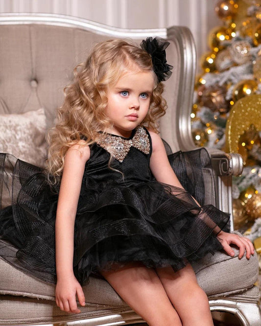 Olivia girl dress, christmas girl black velvet dress