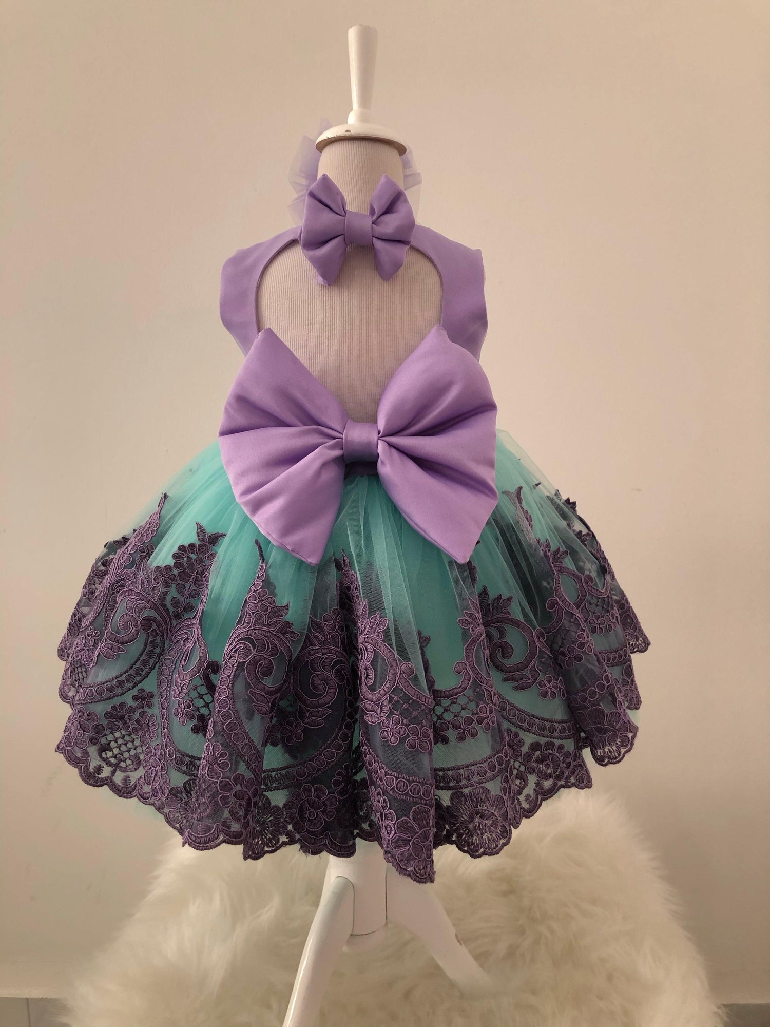 Turquoise bow dress - MyBabyByMerry 