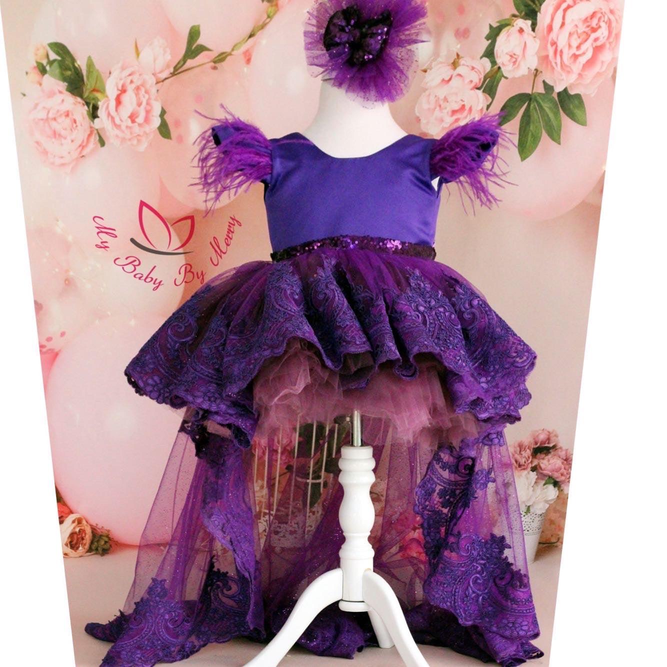 Mila high low girl dress plum - MyBabyByMerry 